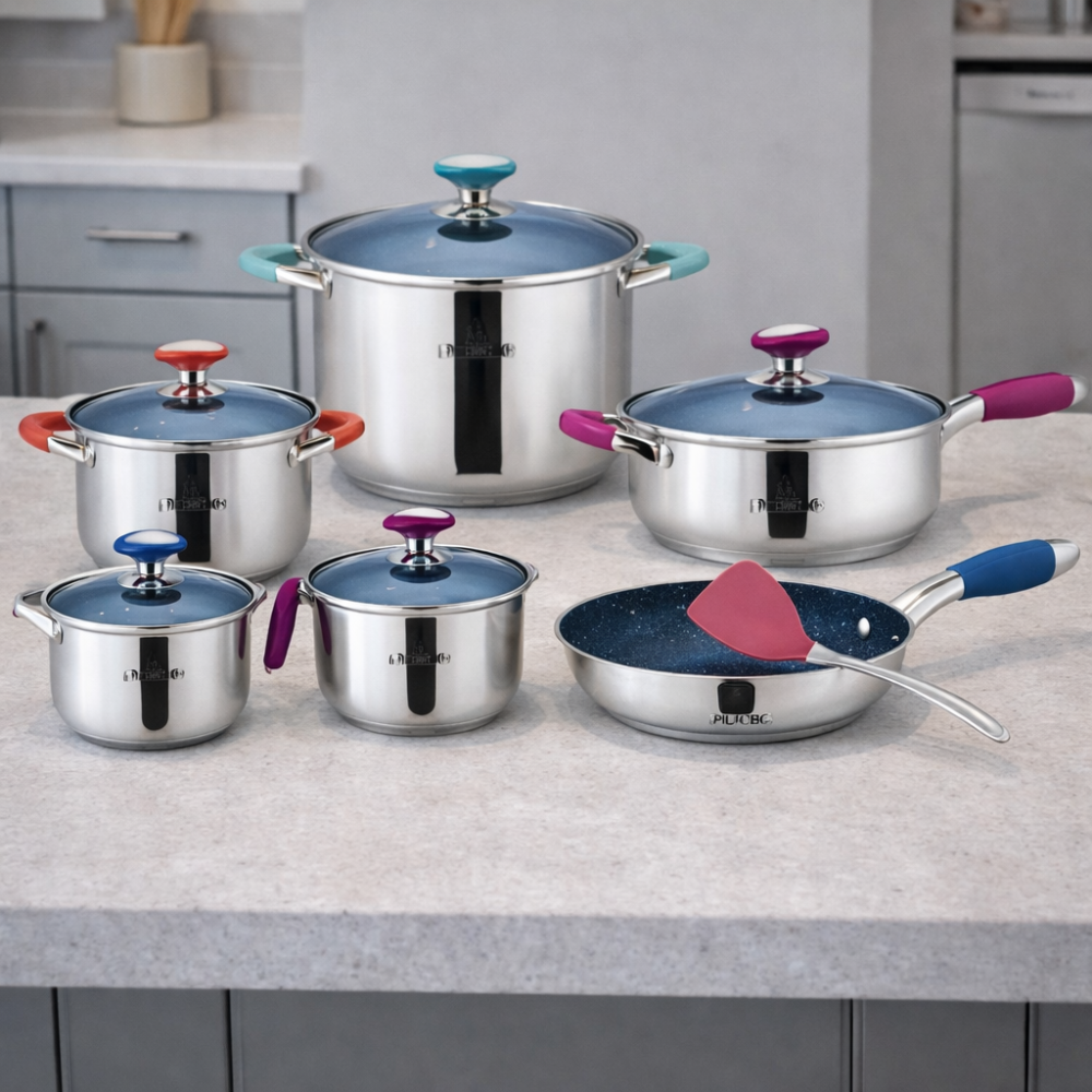 batería de cocina mango de colores