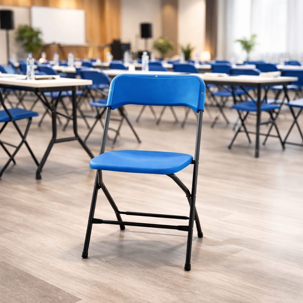silla plegable plástico duro azul