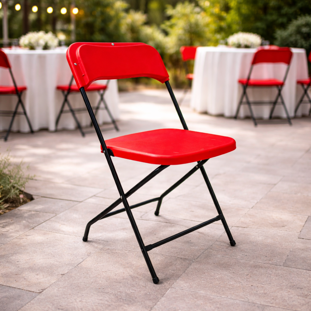 silla plegable plástico duro roja
